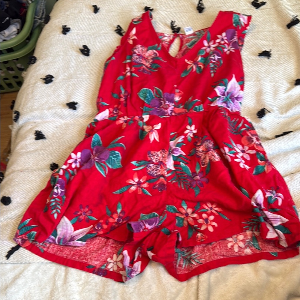 Red and Purple Floral Jumpsuit with Sleeveless Design